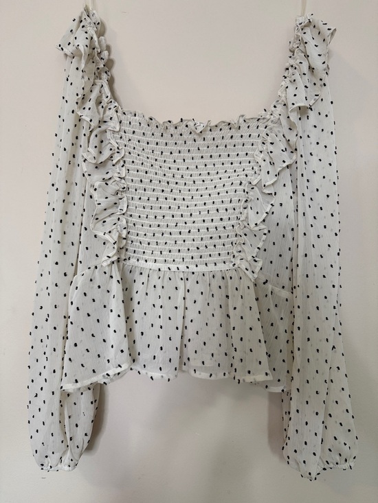 june & hudson Tops - june & hudson White Smocked Peplum Blouse with Black Dot Print Plus size 1X